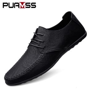 Sapatos sociais de couro masculino moda formal mocassins italiano respirável masculino condução preto tamanho grande 3847 230712