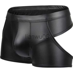 Underpants CLEVERMENMODE Sexy Men Hollow Boxers Male Underwear Faux Leather Open Butt Bottoms Performance Underpants Backless Boxer Shorts J230713