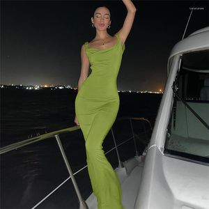 Casual Dresses Zabrina Long Tank Outfits Green Draped Maxi Dress For Women Club Party Vestidos Sleeveless Gown Elegant Sexy Backless