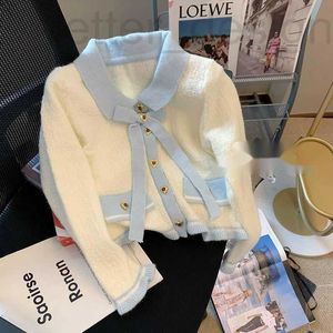 Kvinnors tröjor Designer Söt avbryta krage tröja stickad färgblock Cardigan Coat SML L3AN