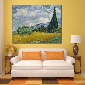 Canvas Art Vincent Van Gogh Painting Wheat Field with Cypresses Handmade Artwork Vibrant Decor for Wine Cellar