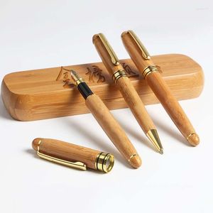 Conjunto de canetas de bambu de qualidade Cabo de madeira Esferográfica Rollerball Assinatura Fonte de escritório de negócios Presentes de luxo Artigos de papelaria