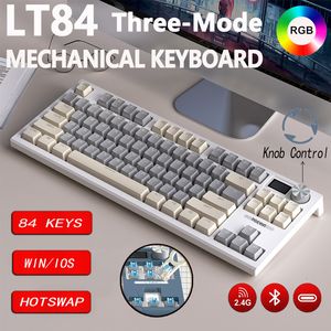 Keyboards LT84 Gaming Wireless Mechanical Keyboard RGB 3 mode Type C 2 4G Bluetooth compatible 84 Keys swap 230712