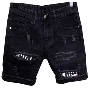 Mäns jeans 2023 Hole Patch Korean Slim Short Pants Shorts Feet Black Denim For Men Cowboy Teenager Designer 230712