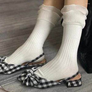 Women Socks Ins Mushroom Lace Cotton Black White Solid Calf Pile Up