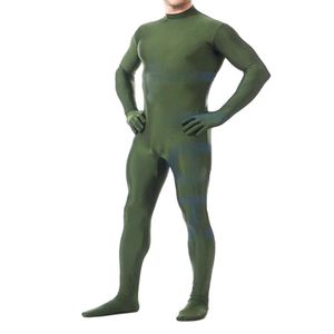 Dark Green Lycra Spandex Herrkattdräkt Back Zipper Sexiga män Body Suit Costumes Unisex Outfit No Head Halloween Party 250r