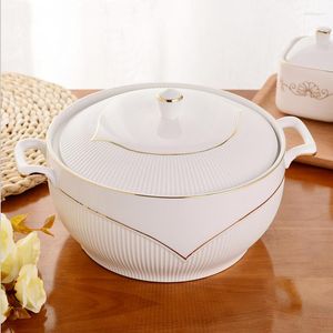 Bowls Ceramic Soup Pot White Round Nordic Phnom Penh 2.6L Large Bowl With Lid Cooking Utensils Household Kitchen Supplies Tableware