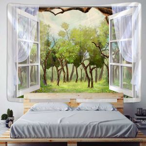 Tapestries Window Picturesque Scenery Tapestry Wall Hanging Bohemian Hippie Colorful Art Dorm Home Decor R230713