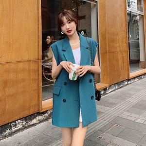 Kvinnors kostymer Kvinnor Vest Jacket 2023 Spring Button Splice Hollow Out Sleeweless Double Breasted Loose Korean Style Suit Waistcoat Coat 8137