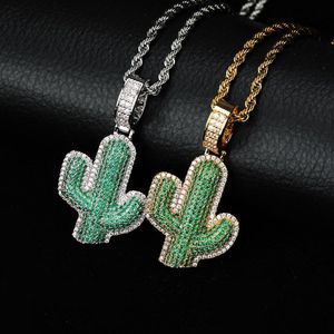 Collane con ciondolo Collana di cactus con zirconi cubici ghiacciati Hip Hop Gioielli di stilista con catena da 24 pollici