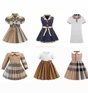 Baby Girls Dress Kids Lapel College Short Sleeve Pleated Shirt kjol barn casual kläder barn kläder 2023