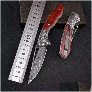 Camping Hunting Knives Forged Damascus Folding Knife Particate Rosewood Handle High Hardness Sharp Outdoor Self Defense Cam Edc Port Dhbyk