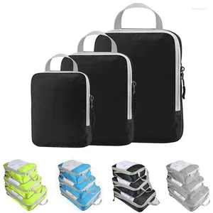 Duffel Torbalar 3/4/6pcs/Set Sıkıştırma Paketleme Küpleri Seyahat Depolama Çantası Bagaj Bavul Organizatör Seti Katlanabilir Su Geçirmez Naylon Malzeme