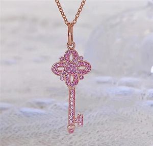 2023 lovely cute pendant Necklaces long gold thin stainless steel chain peach flower diamond crystal key design Women necklace with dust bag and box