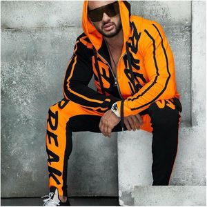 Men'S Tracksuits Mens 2 Pieces Gym Clothing Casual Tracksuit Sport Men Sets Hip Hop Ropa Hombre Set Zipper Jacker Pencil Drop Delive Dhjml