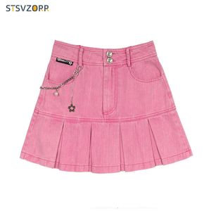Kvinnors byxor s rosa y2k kjol s jean kjol tutu skort e flicka kawaii punk sommarkläder 230714