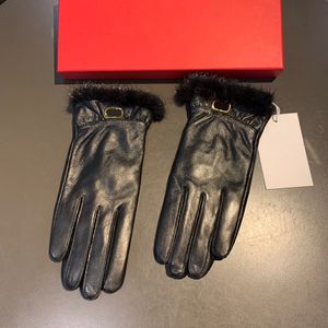 Stylish Gloves Five Fingers Glove Ladies Wintwe Leather Short Fleece Thickened Glove Trendy Vintage Solid Protective Gloves