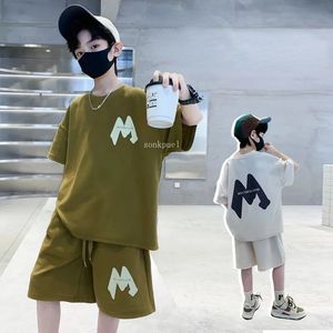 Tshirts 2pc Boys Clothes Set Summer Kids Short Sleeve Letter loose Tshirt Shorts Sport Casual Outfits for Teenage Boy Clothing 230713