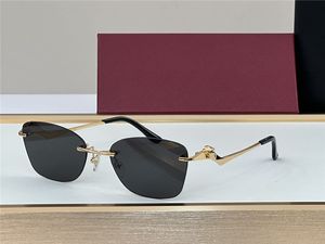 Klassische Sonnenbrille für Damen, randlos, Cat-Eye-Brille, UV400-Gläser, K-Goldrahmen, Tier-Metallbügel, Sommerbrille 01200 mit Etui