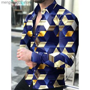 Men's Casual Shirts Luxury Social Men Shirts Turn-down Collar Buttoned Shirt Casual Lattice Print Long Sleeve Tops Men's Clothes Club Prom Cardigan T230714