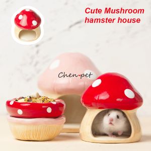 Pequenos Suprimentos para Animais Est Designs Bonito Cogumelo Pet Shelter Casa de Cerâmica Hamster Comida Tigela Rato Brinquedos Acessórios 230713