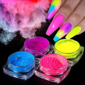 Nail Glitter 9 lådor Fluorescerande pulver Neon Pigment Ombre Chrome Dust Gel Polish For 3D Art Decoration 230714