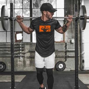 Mäns T-shirts Mens visar kropp Fitness kortärmad sommar kroppsbyggande nät t-shirt gymträning andas andas och bekväma idrottsmän toppar l230713