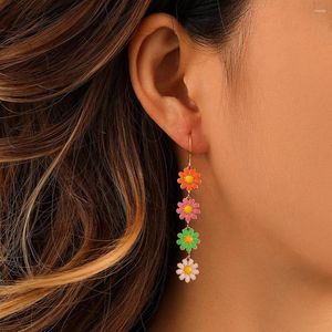 Dangle Earrings 2023 Cute Colorful Daisy Drop For Women Korean Vintage Long Tassel Wedding Party Jewelry Gift