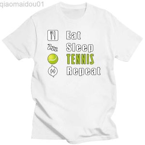 Mäns t-shirts design humor äter sömn tennis upprepade tee skjorta män sommarbilder herr t-shirts s-5xl 100% bomull humoristiska tee tops l230713