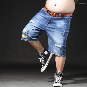 Erkek kot pantolon büyük boy erkekler yaz pantolon delik sıkıntılı Bermuda erkek vintage streç diz jean büyük denim yırtılmış plus