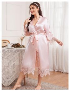 Plus Size Dresses Summer Nightgown Simple Casual Cardigan Long Sleeve Home Furnishing Medium Length