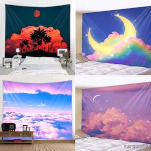 Tapestries Dome Cameras Customizable Cartoon Moon Starry Sky Tapestry Cloud Wall Hanging Children's Room Background Wall Decoration Kawaii Room R230714