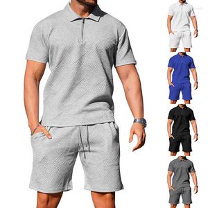 Mens Tracksuits Polo Shirt Casual Summer Short Sleeves Lapels T-shirt Textured Shorts Stor storlek Tvådelar Set Tracksuit Men