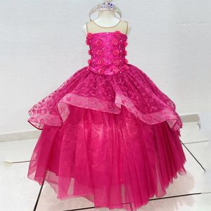 Luxo vermelho com decote em O para meninas vestido de miçangas borlas apliques miçangas vestido de baile requintado para aniversário espartilho vestidos para meninas