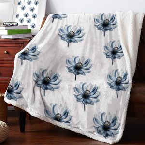 Blankets Blue Flowers Winter Warm Cashmere Blanket Office Sofa Soft Throw Kids Bed Bedspread