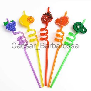 Drinking Straws 5PCS New Fruitshaped Straws Foodgrade Plastic Summer Cold Drink Straws Children's Cartoon Reusable x0714