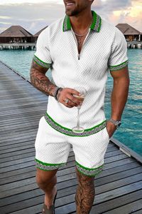 Mens Tracksuits Mens Tracksuit Casual Summer Short Sleeve Polo Shirt shorts Suit twoPiece Set Male Clothing Boho Geometric Print Clothes Men 230713
