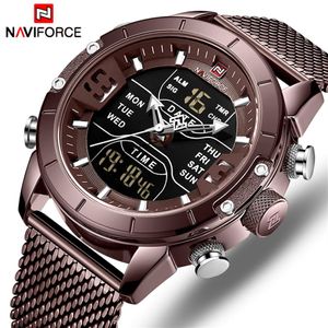 Naviforce Watch Top Luxury Brand Men Military Quartz Wristwatch rostfritt stål Mesh Sports Watches Analog Digital Man Clock252L