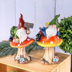 Garden Decorations American Garden Elf Mushroom Welcome Card Dwarf Resin Ornaments Outdoor Yard Figurines Crafts Park Balcony Sculpture Decoration L230714