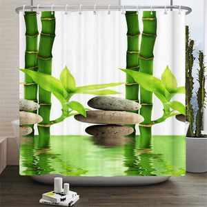 Tende da doccia Pianta verde Tenda da doccia in bambù Tenda da bagno per bagno Poliestere impermeabile Alberi stampati in 3D 180 * 200 cm Schermo da bagno con