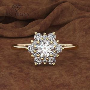 Bröllopsringar Fashion Engagement Gold Color Imitated Stone Snowfakes Flower Patina Ring Christmas Woman Jewel Gifts Anillos Mujer 230714