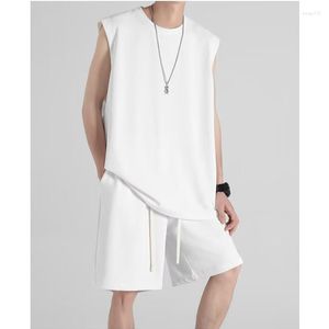 Men's Tracksuits Icool Summer Solid Color Thin Sport T-shirts Tees Tank Tops and Shorts Set