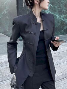 Garnitury damskie unxx chiński styl stojak czarne blezery bluzki kobiety moda swobodna marynarka vintage luźne długie rękawy wszystkie pasujące płaszcze