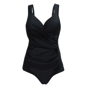 Vestido push up maiô de uma peça feminina plus size roupa de banho sob fio sólido preto grandes ternos de natação beachwear