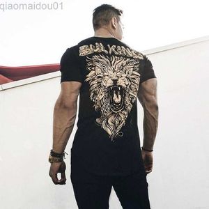 Men's T-Shirts 2020 Summer men's lion printing fashion sports casual Short sleeve T-shirt gym running training breathable elastic tights L230713