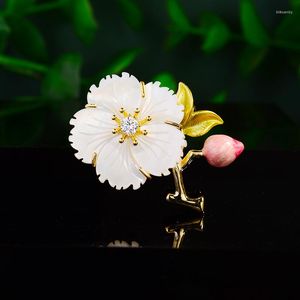 Brooches Unique Elegant Pink Peach Blossom Women Pins Natural Fritillary Flower Brooch High-grade Retro Suit Female Broche Pin