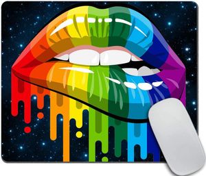 Tappetino per mouse LGBT Gay Rainbow Lips Tappetino per mouse personalizzato Tappetino per mouse in gomma antiscivolo rettangolare personalizzato 9,5x7,9 pollici