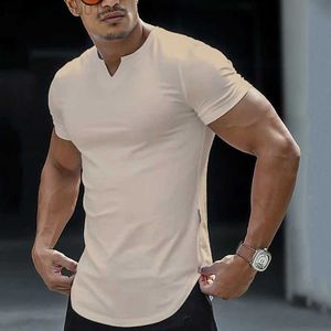 Camisetas masculinas casuais slim fit camisetas esportivas masculinas verão manga curta decote em V skinny stretch camisetas lazer roupas masculinas streetwear pulôver tops L230713