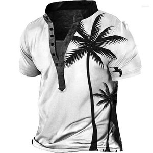 Men's T Shirts Vintage Pattern Printed Tops 2023 Spring Summer Casual Buttoned Stand Collar Short Sleeve Shirt Men Clothes Fashion Tees