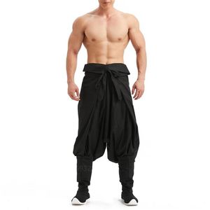 Roupas étnicas Calças Tradicionais Japonesas Branco Preto Cinza Samurai Calça Larga Cor Pura Solta Tamanho Único Homem Masculino Casual Ki2218